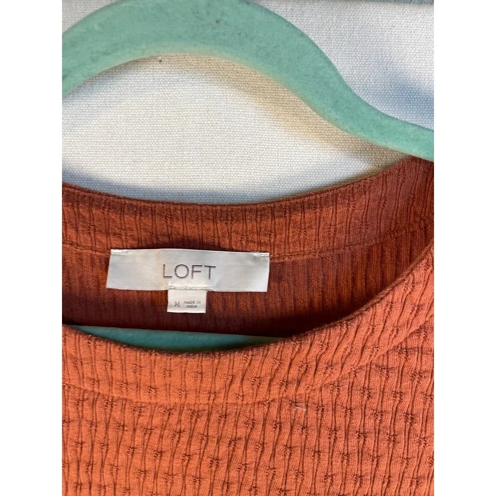 LOFT Womens Rust Orange Textured Puff Sleeve Smocked Cuff Top Medium G115